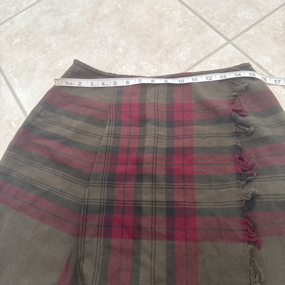 VTG 80-90s Banana Republic Wool Plaid Wrap Skirt Green Red Tartan Style Jr Sz 14 - Picture 6 of 7